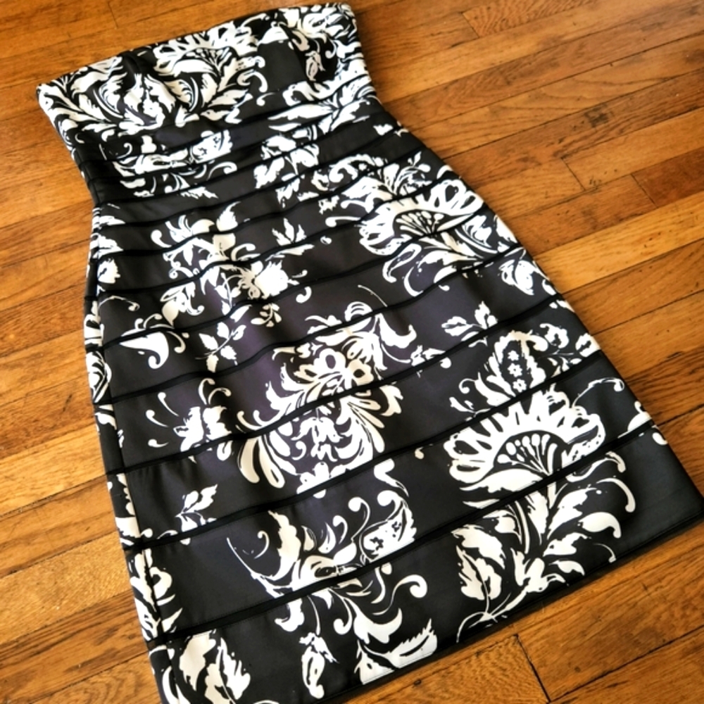 White House Black Market Strapless Black and White Dress Size 4 NWT - Picture 2 of 16